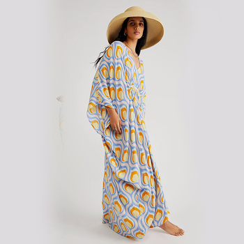 Дамско принтовано плажно покривало за бански, пуловер стил, полиестерна тъкан с подплата полиестер, за плуване и водни спортове