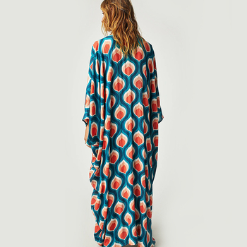 Дамско принтовано плажно покривало за бански, пуловер стил, полиестерна тъкан с подплата полиестер, за плуване и водни спортове