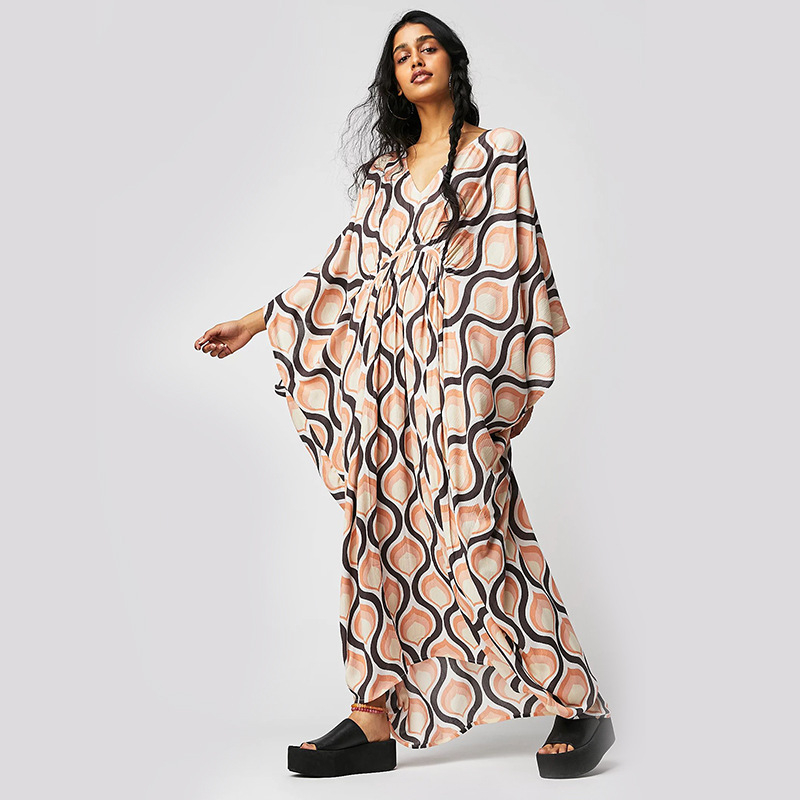 Дамско принтовано плажно покривало за бански, пуловер стил, полиестерна тъкан с подплата полиестер, за плуване и водни спортове