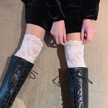 Κάλτσες με δαντελένια άκρη πάνω από το γόνατο για φθινόπωρο-χειμώνα, ελαφριά συμπίεση για λεπτή εμφάνιση, ιαπωνικού στυλ μόδας — Μάρκα: Άλλο; Υλικό: Άλλο