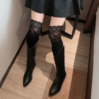 Κάλτσες με δαντελένια άκρη πάνω από το γόνατο για φθινόπωρο-χειμώνα, ελαφριά συμπίεση για λεπτή εμφάνιση, ιαπωνικού στυλ μόδας — Μάρκα: Άλλο; Υλικό: Άλλο