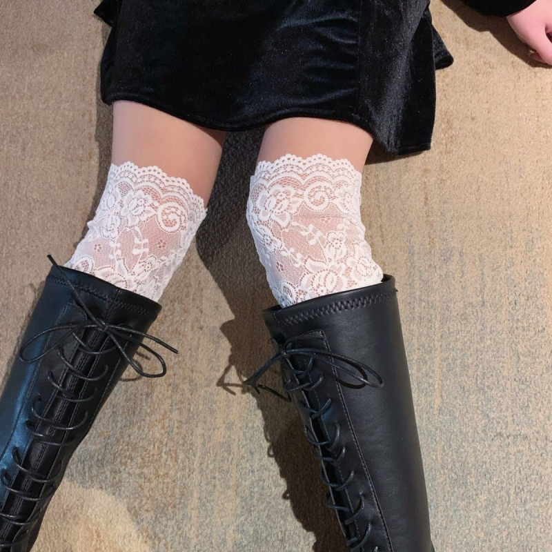 Κάλτσες με δαντελένια άκρη πάνω από το γόνατο για φθινόπωρο-χειμώνα, ελαφριά συμπίεση για λεπτή εμφάνιση, ιαπωνικού στυλ μόδας — Μάρκα: Άλλο; Υλικό: Άλλο