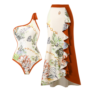 Costum de baie întreg pentru femei, imprimeu floral cu panouri în contrast, cu burete pentru sân, material poliester 82% și căptușeală spandex 18%, greutate 300 g