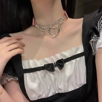 Szív alakú chokert műbőrből, ötvözet medállal és kulcscsont-lánccal, 20 g