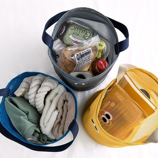 Geantă cilindrică din nylon cu plasă pentru călătorii – impermeabilă, stil Ins, organizator multifuncțional pentru makeup și articole de igienă