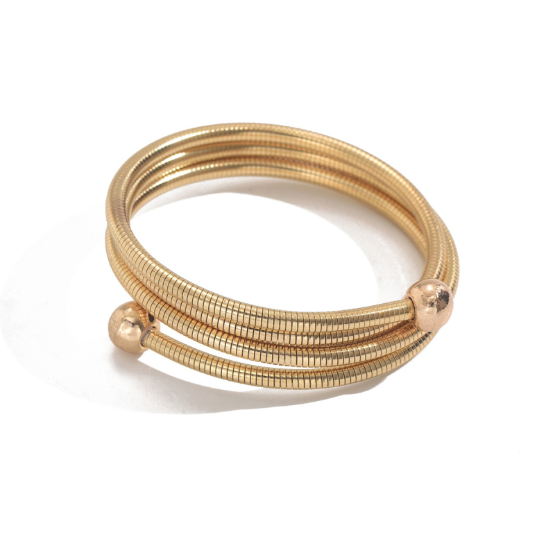 Гривна за ръка от стоманена тел с три слоя навиване и геометрични мъниста