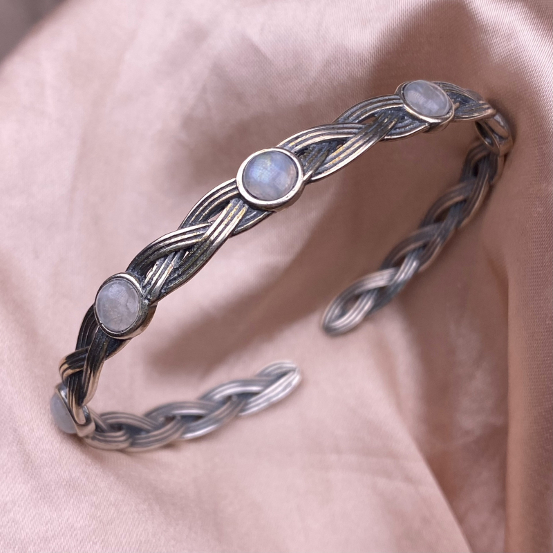 Женска гривна със S925 сребърен инлей, с открит край, ретро геометричен дизайн, ръчна изработка