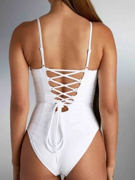 Costum de baie întreg cu spate deschis, fără bretele, culoare solidă, Milk Silk material, 90% poliester, 110 g/m²