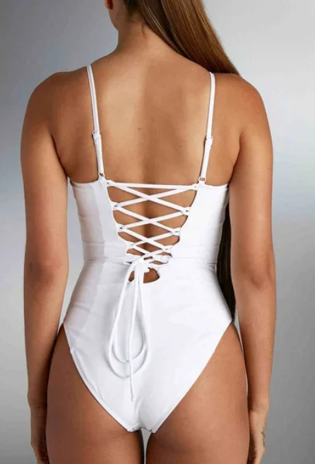 Costum de baie întreg cu spate deschis, fără bretele, culoare solidă, Milk Silk material, 90% poliester, 110 g/m²