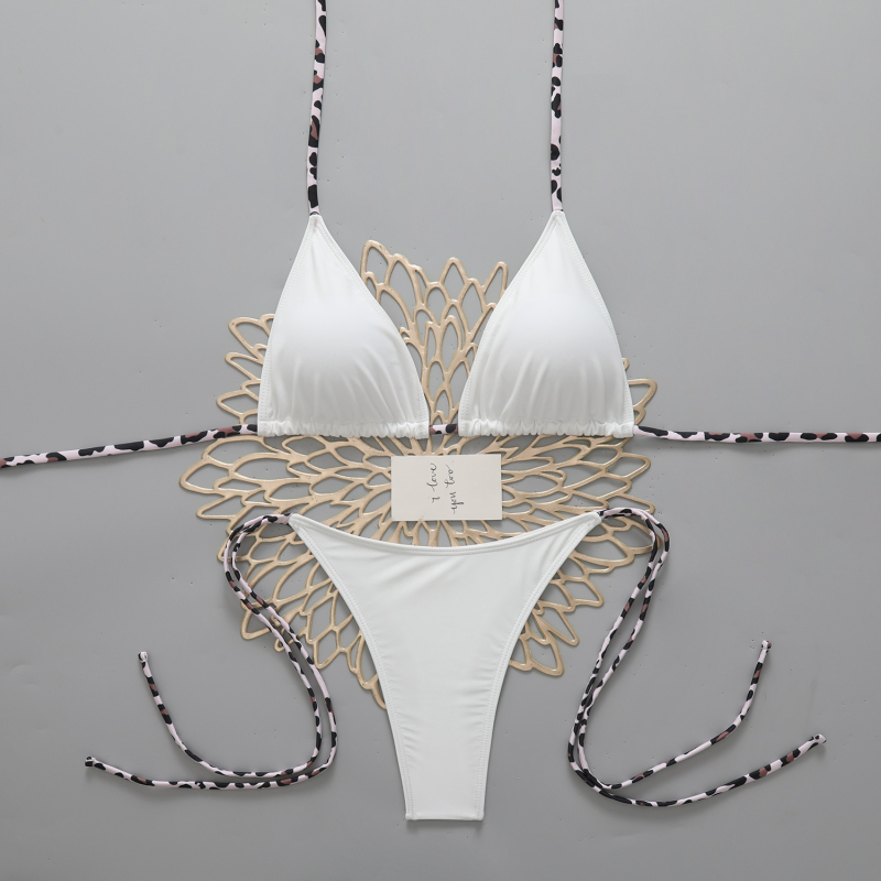 Costum de baie două piese, cu bretele subțiri, culoare solidă, țesătură nailon/poliester 80/20, cupe burete, căptușeală din spandex 18%, greutate țesătură 135 g/m2