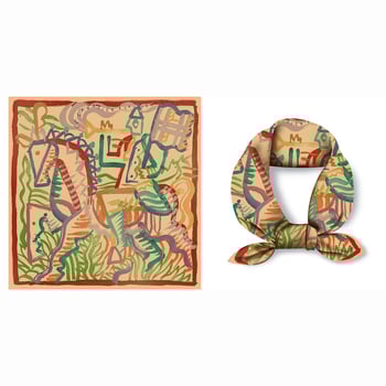 Selyem twill négyszögletes sál ló graffiti mintával, kis méretű, könnyű, elegáns nyári kiegészítő