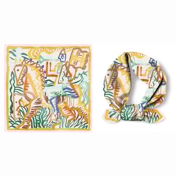 Selyem twill négyszögletes sál ló graffiti mintával, kis méretű, könnyű, elegáns nyári kiegészítő