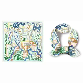 Selyem twill négyszögletes sál ló graffiti mintával, kis méretű, könnyű, elegáns nyári kiegészítő