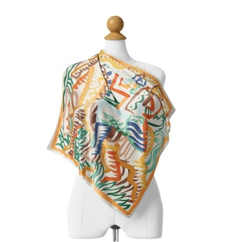 Selyem twill négyszögletes sál ló graffiti mintával, kis méretű, könnyű, elegáns nyári kiegészítő