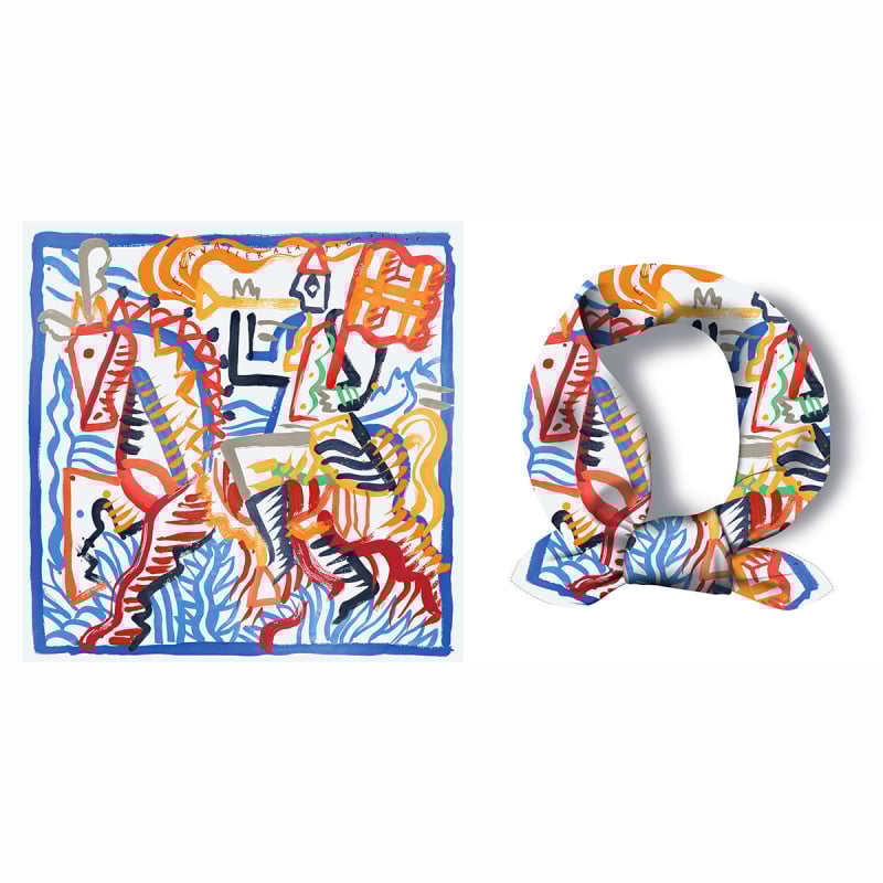 Selyem twill négyszögletes sál ló graffiti mintával, kis méretű, könnyű, elegáns nyári kiegészítő