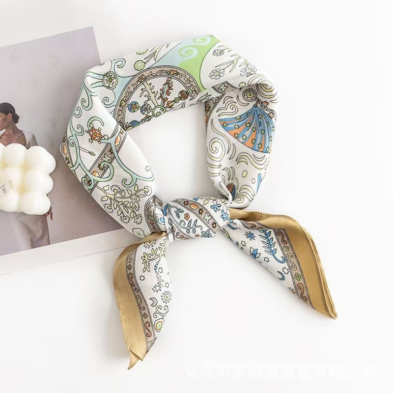 Imitált selyem hatású négyzetes sál virágos mintával, tavasz, satin, chiffon, poliészter, sokoldalú női kiegészítő