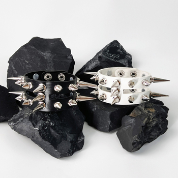 Кожена гривна за ръка, панк и готик стил, унисекс, геометрична форма, персонализируема