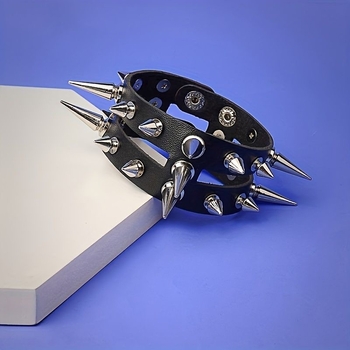 Кожена гривна за ръка, панк и готик стил, унисекс, геометрична форма, персонализируема