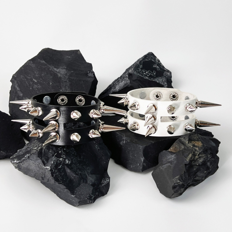 Кожена гривна за ръка, панк и готик стил, унисекс, геометрична форма, персонализируема