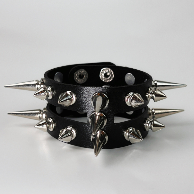 Кожена гривна за ръка, панк и готик стил, унисекс, геометрична форма, персонализируема