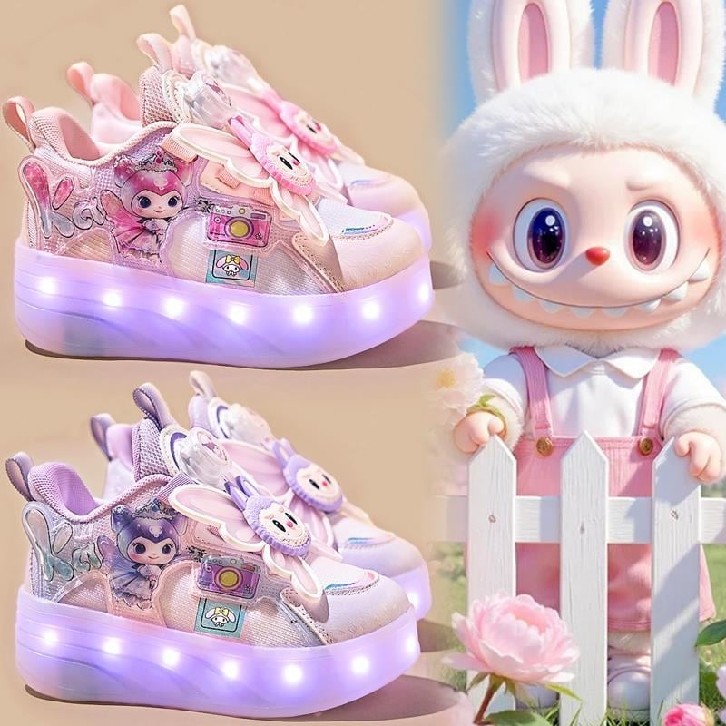 Rejtett négykerekű futócipő lányoknak — kihúzható görkorcsolya gyerekeknek, minden évszakban használható, felső rész: szövet, talp: gumi+phylon+TPU+PU