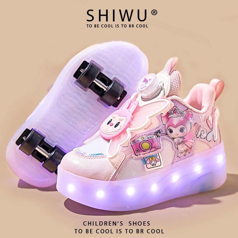 Rejtett négykerekű futócipő lányoknak — kihúzható görkorcsolya gyerekeknek, minden évszakban használható, felső rész: szövet, talp: gumi+phylon+TPU+PU