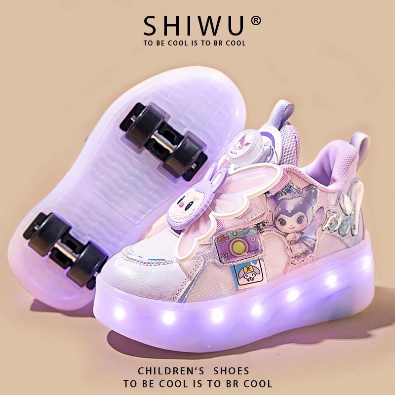 Rejtett négykerekű futócipő lányoknak — kihúzható görkorcsolya gyerekeknek, minden évszakban használható, felső rész: szövet, talp: gumi+phylon+TPU+PU