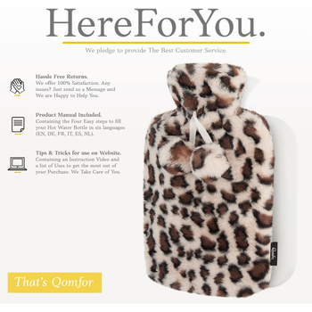 Vízinjekciós melegvíztáska, gumiból, 400 g, plüss leopárd mintás, levehető és mosható