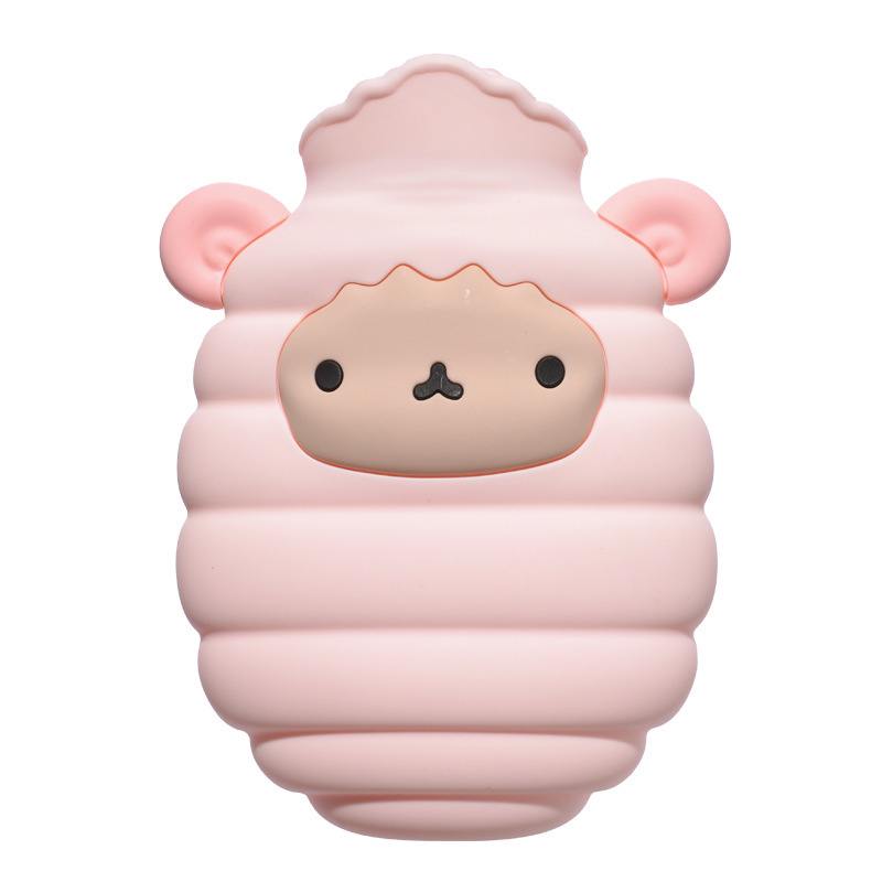 Szilikon melegvíz-táska aranyos bárány mintával, kompakt és hordozható kézmelegítő, melegítés vízzel töltésével