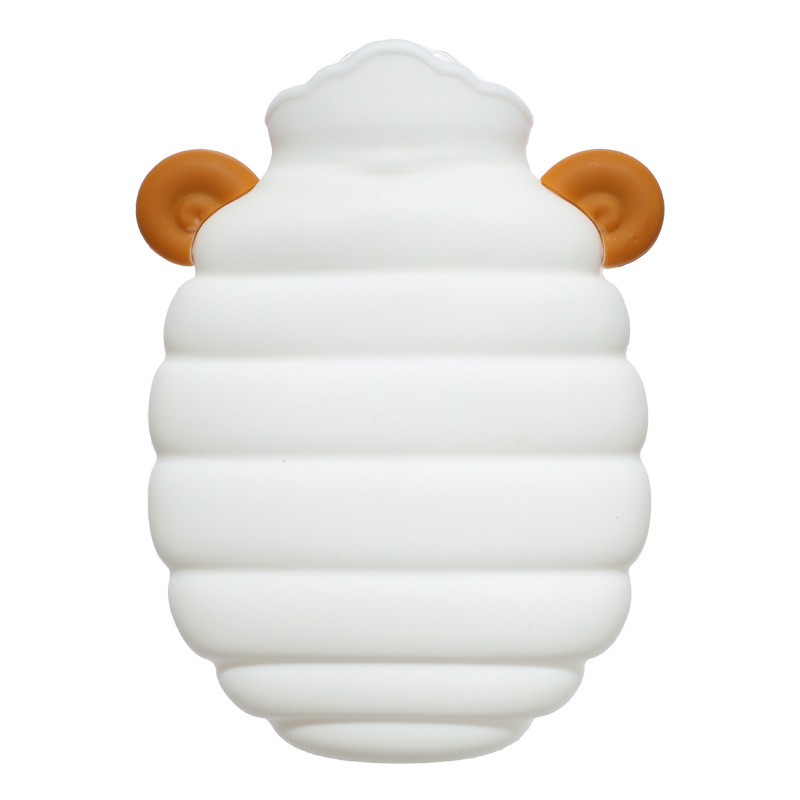 Szilikon melegvíz-táska aranyos bárány mintával, kompakt és hordozható kézmelegítő, melegítés vízzel töltésével