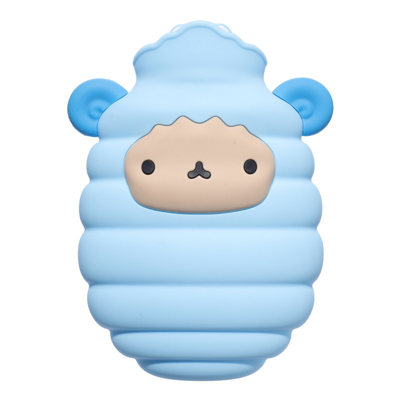 Szilikon melegvíz-táska aranyos bárány mintával, kompakt és hordozható kézmelegítő, melegítés vízzel töltésével