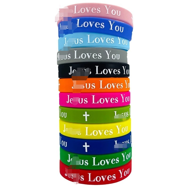 Szilikon karkötők egyház témájú bulira, uniszex kör alakú kivitel, nyomtatott szöveggel