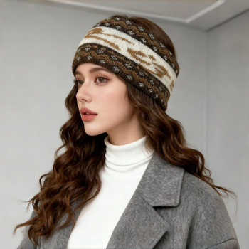 Лента за глава — Топло плетено, дамски Maillard стил, полиестерно влакно, геометрична форма, каре модел