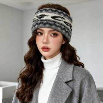 Лента за глава — Топло плетено, дамски Maillard стил, полиестерно влакно, геометрична форма, каре модел