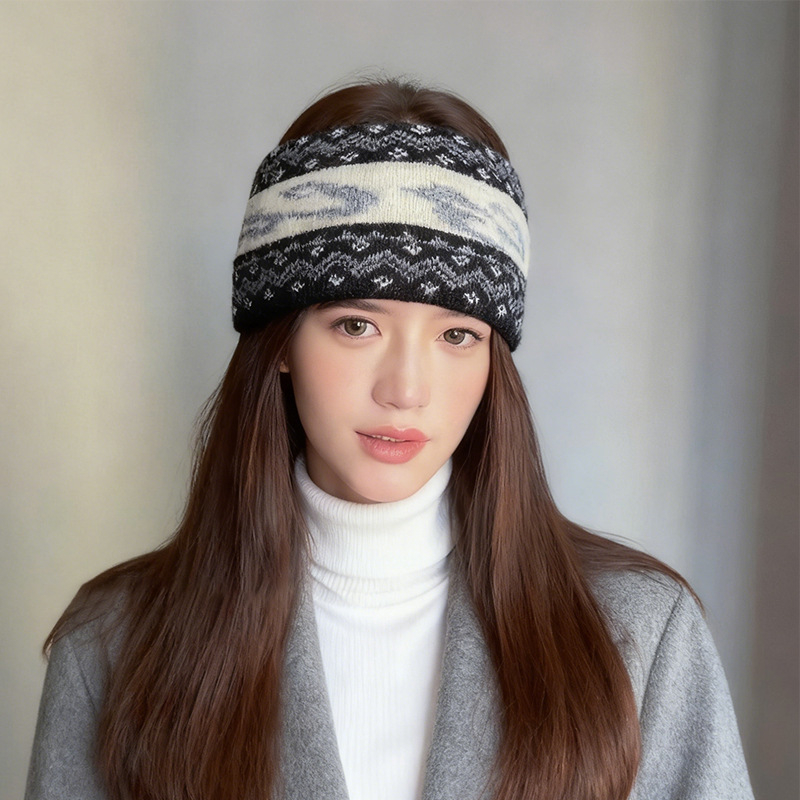 Лента за глава — Топло плетено, дамски Maillard стил, полиестерно влакно, геометрична форма, каре модел