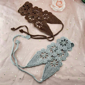 Дамска плетена лента за глава с цвете и ажурна дантела, стил Европейски/Американски, аксесоар за коса