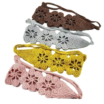 Дамска плетена лента за глава с цвете и ажурна дантела, стил Европейски/Американски, аксесоар за коса