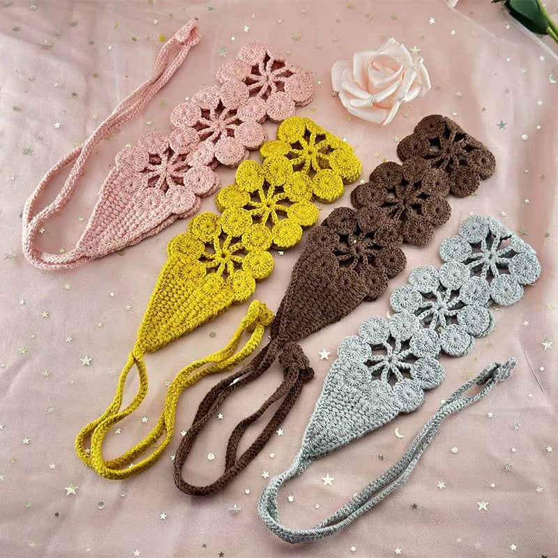Дамска плетена лента за глава с цвете и ажурна дантела, стил Европейски/Американски, аксесоар за коса