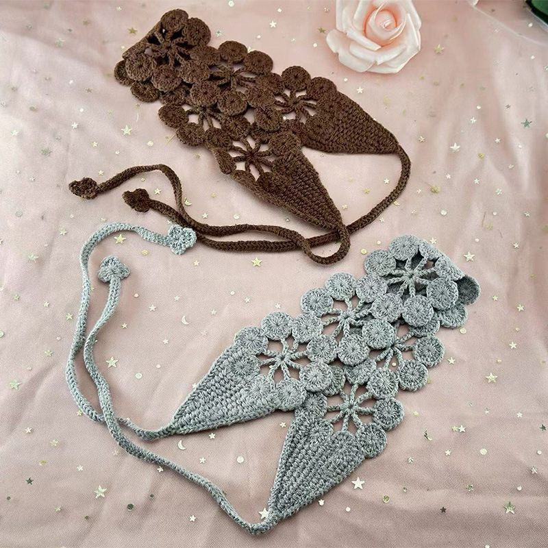 Дамска плетена лента за глава с цвете и ажурна дантела, стил Европейски/Американски, аксесоар за коса