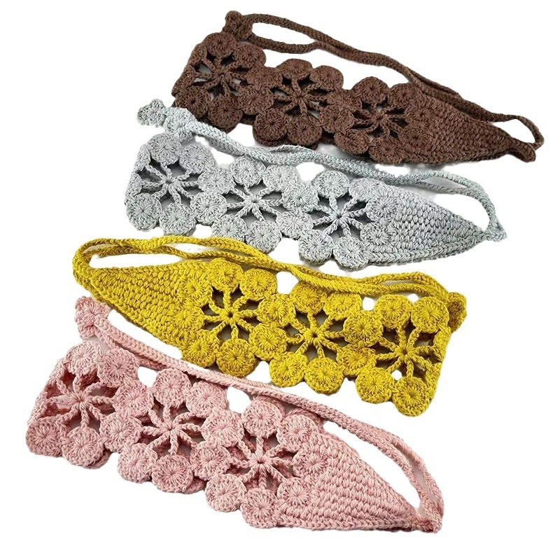 Дамска плетена лента за глава с цвете и ажурна дантела, стил Европейски/Американски, аксесоар за коса