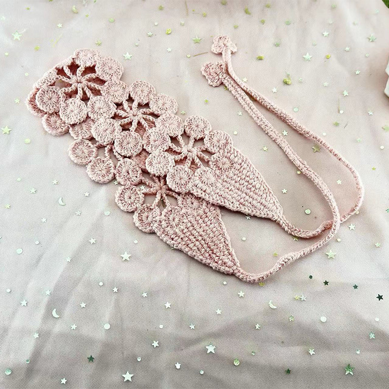 Дамска плетена лента за глава с цвете и ажурна дантела, стил Европейски/Американски, аксесоар за коса