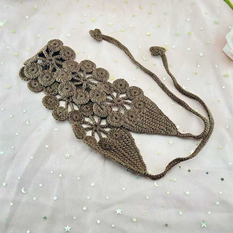 Дамска плетена лента за глава с цвете и ажурна дантела, стил Европейски/Американски, аксесоар за коса