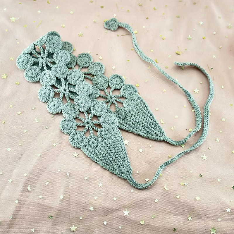 Дамска плетена лента за глава с цвете и ажурна дантела, стил Европейски/Американски, аксесоар за коса