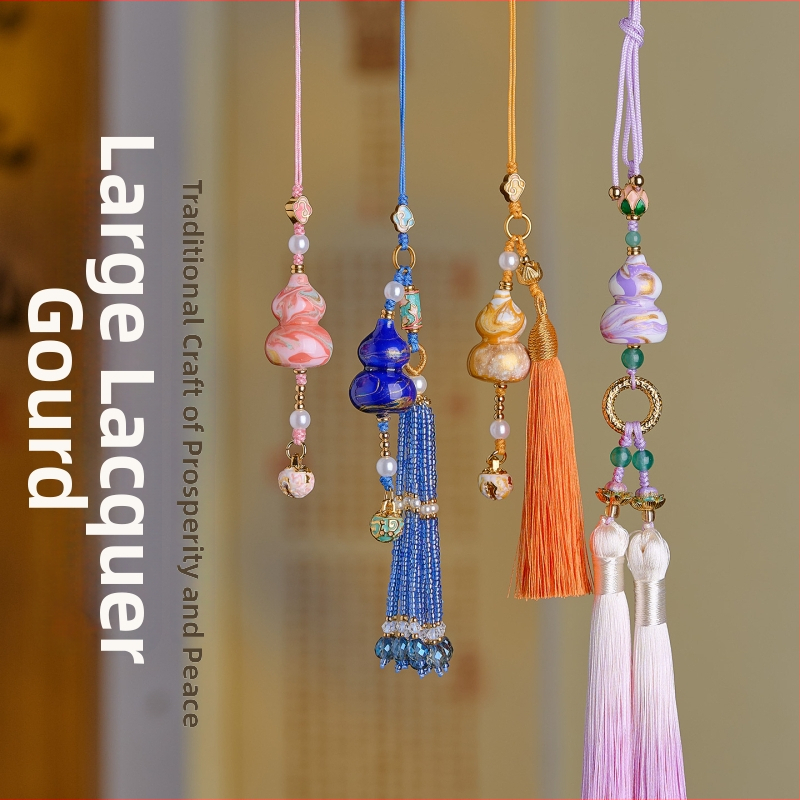 Ručne vyrobený lakovaný drevený doplnok do auta s tvarom tekvice, s strapcom, čínskym tradičným štýlom, vnútorná dekorácia, symbol pokoja a bohatstva