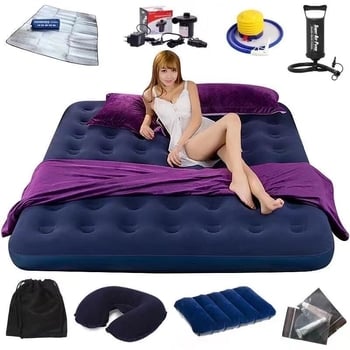 Pat gonflabil de camping pentru două persoane, gros și înălțat, saltea gonflabilă pliabilă