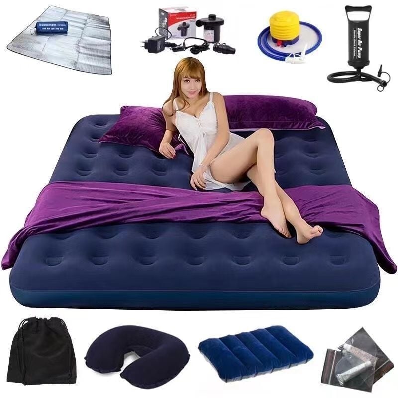 Pat gonflabil de camping pentru două persoane, gros și înălțat, saltea gonflabilă pliabilă