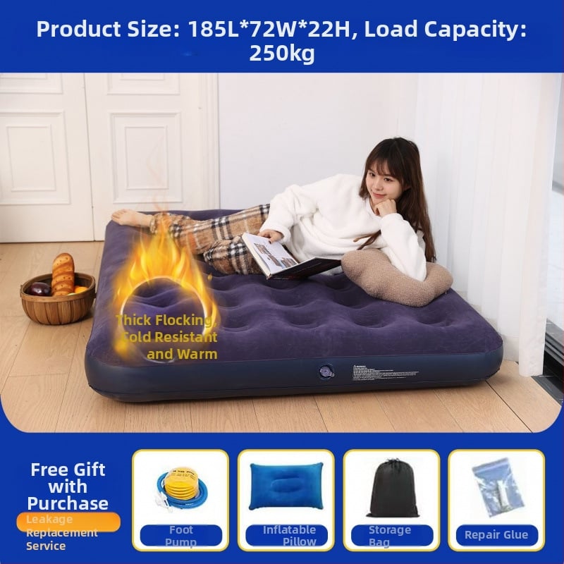 Pat gonflabil de camping pentru două persoane, gros și înălțat, saltea gonflabilă pliabilă