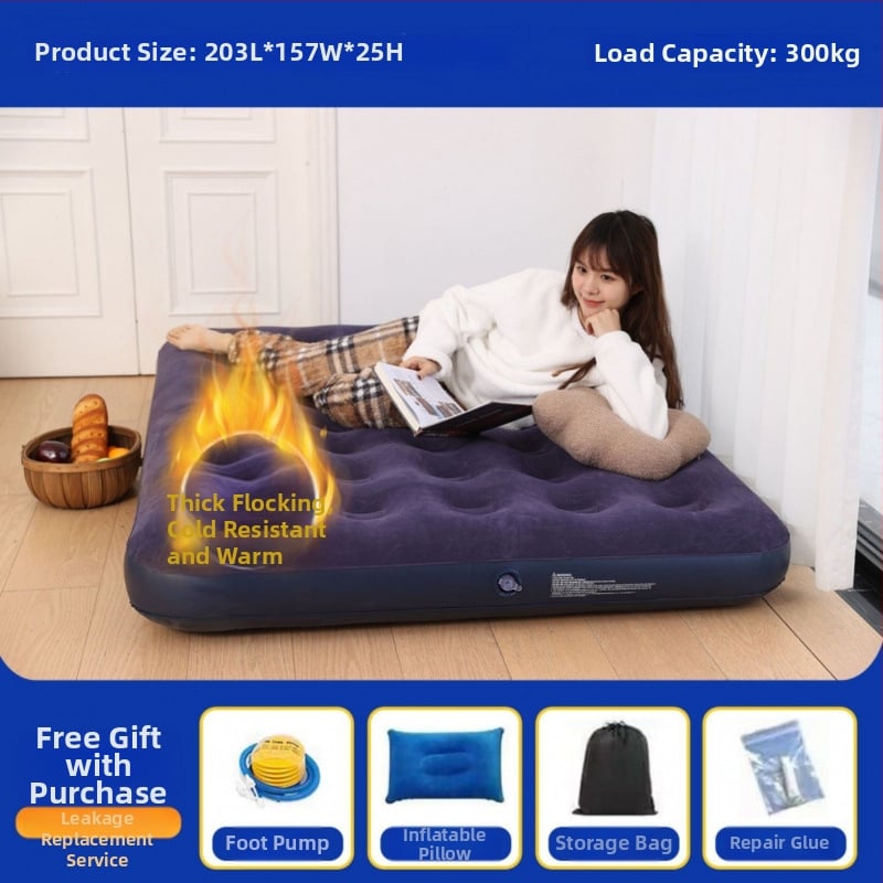 Pat gonflabil de camping pentru două persoane, gros și înălțat, saltea gonflabilă pliabilă