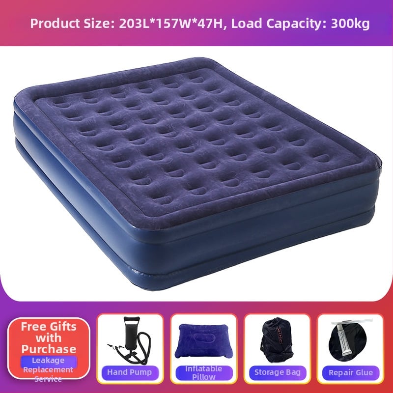 Pat gonflabil de camping pentru două persoane, gros și înălțat, saltea gonflabilă pliabilă
