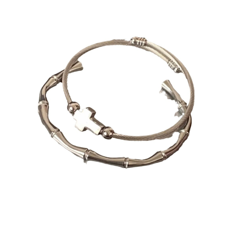 Kereszt alakú rozsdamentes acél karkötő — uniszex, koreai stílus, polírozott geometriai dizájn, sportos megjelenés